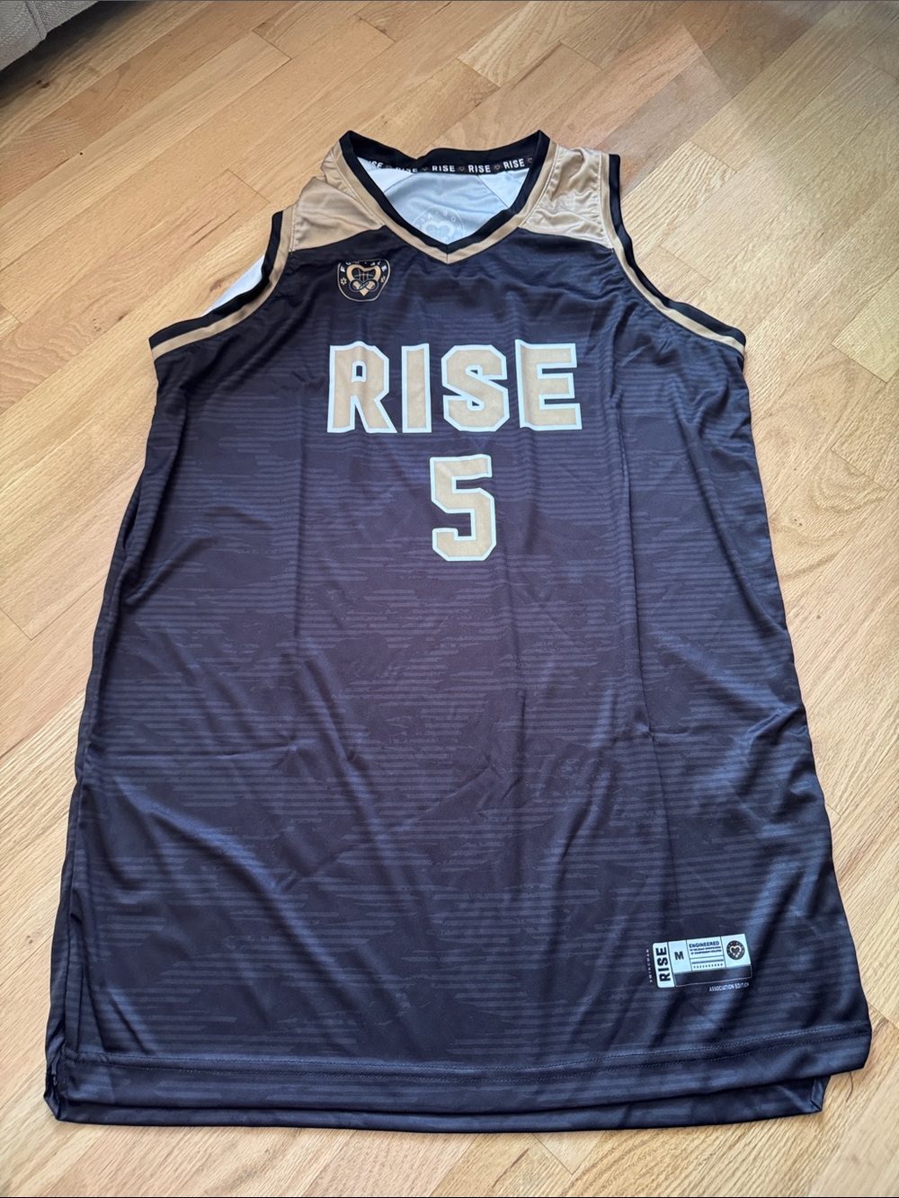 Rise Number 5 Men's Basketball Jersey — Black & Gold